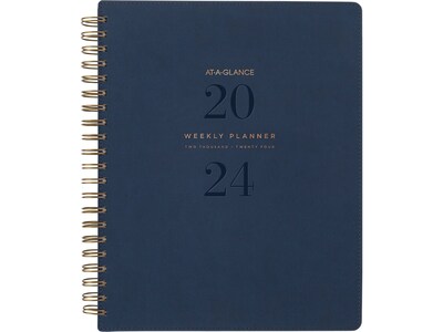 2024 AT-A-GLANCE Signature Collection 8.5 x 11 Weekly & Monthly Planner, Faux Leather, Navy (YP905