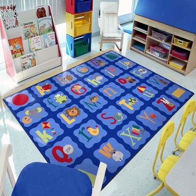 Joy Carpets Alphabet Blues Nylon 5'4" x 7'8" Machine Tufted Rug, Multicolored (1628C)