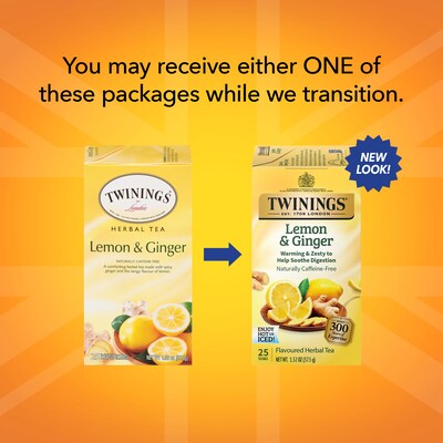 Twinings Lemon & Ginger Herbal Tea Bags, 25/Box (TNA85145)