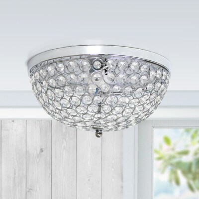 Elegant Designs Crystal 2 Light LED Flush Mount Ceiling Light, Chrome (FM1000-CHR)