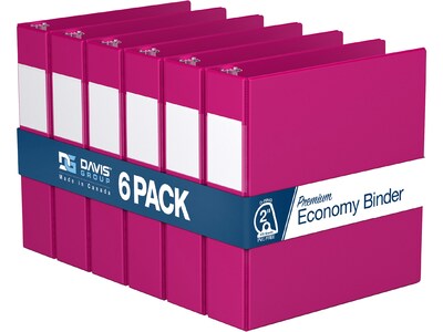 Davis Group Premium Economy 2 3-Ring Non-View Binders, D-Ring, Pink, 6/Pack (2304-43-06)