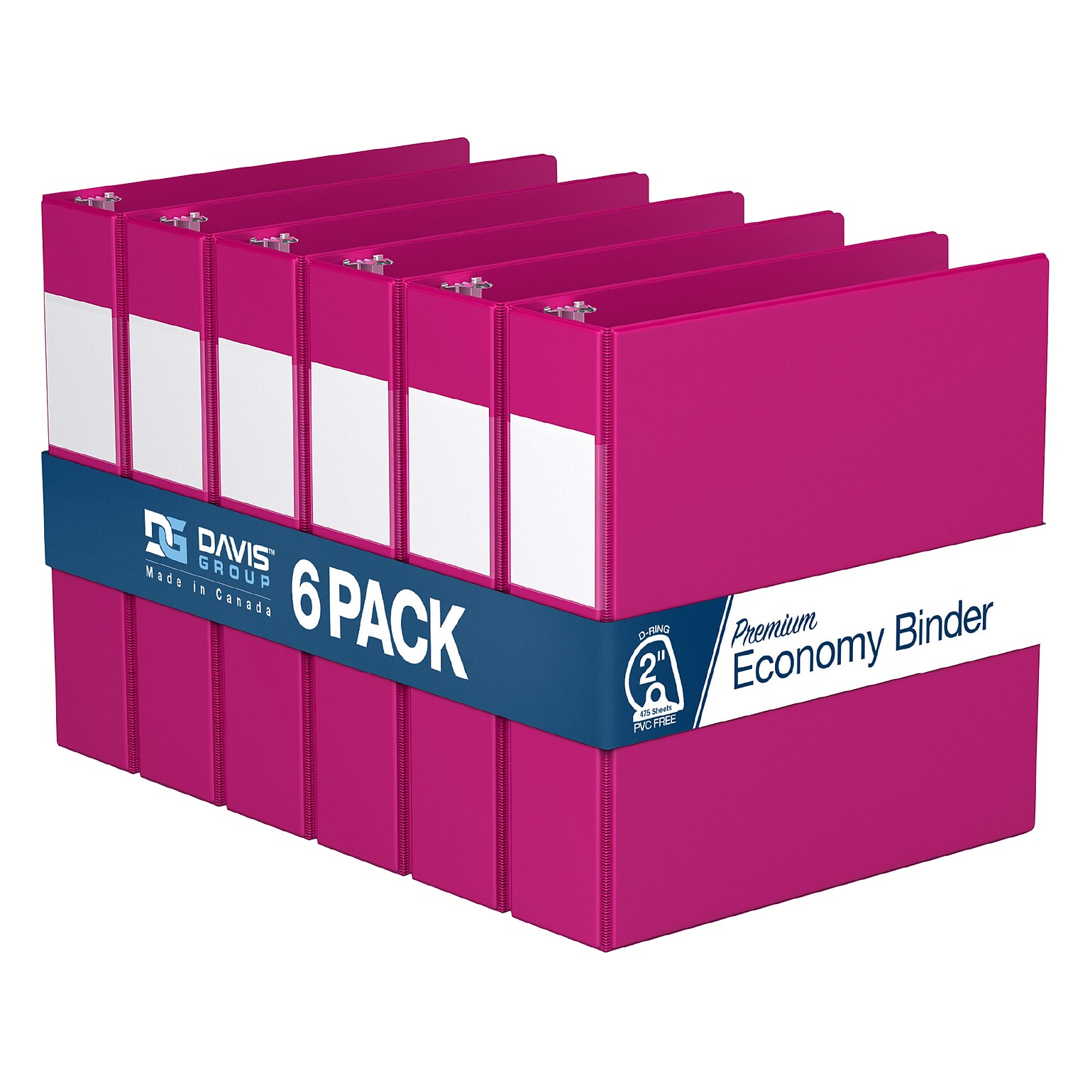 Davis Group Premium Economy 2 3-Ring Non-View Binders, D-Ring, Pink, 6/Pack (2304-43-06)