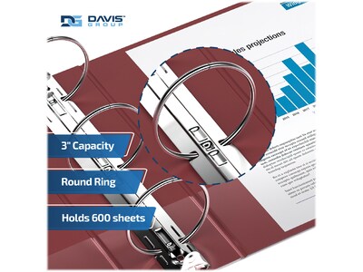 Davis Group Premium Economy 3" 3-Ring Non-View Binders, Burgundy, 6/Pack (2314-08-06)