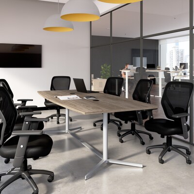 Bush Business Furniture 96W x 42D Boat Shaped Conference Table with Metal Base, Modern Hickory (99TB