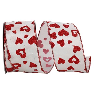 JAM Paper Glitter Hearts Ribbon, Red/White (52640340710)