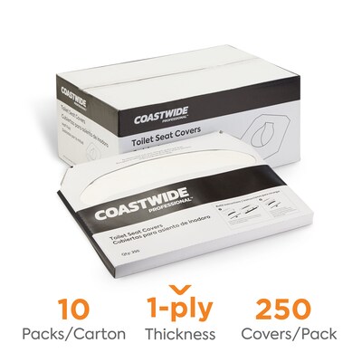 Coastwide Professional™ Toilet Seat Covers, 0.87 x 10.43, 250/Pack, 10 Packs/Carton (CW24776)