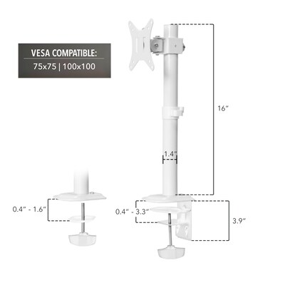 Mount-It! Adjustable Single Monitor Desk Mount, Up to 32" Monitor, White (MI-1706WHT)