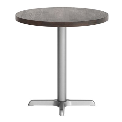 Flash Furniture Bennett 30" Round Wooden Commercial Indoor Table, Dark Brown Top/Silver Base (GSFRD30DBT2222S)
