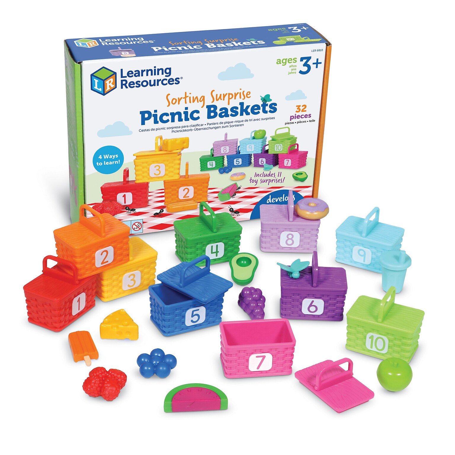 Learning Resources Sorting Surprise Picnic Baskets Educational Toys, Assorted Colors, 32 Pieces (LER6810)