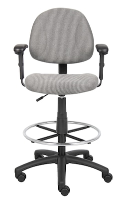 Boss® Drafting Stool w/ Adjustable Arms and Footring; Gray