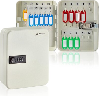 AdirOffice 30-Key Cabinet with Combination Lock and Key Tags, White (682-30-WHI-689-PKG)