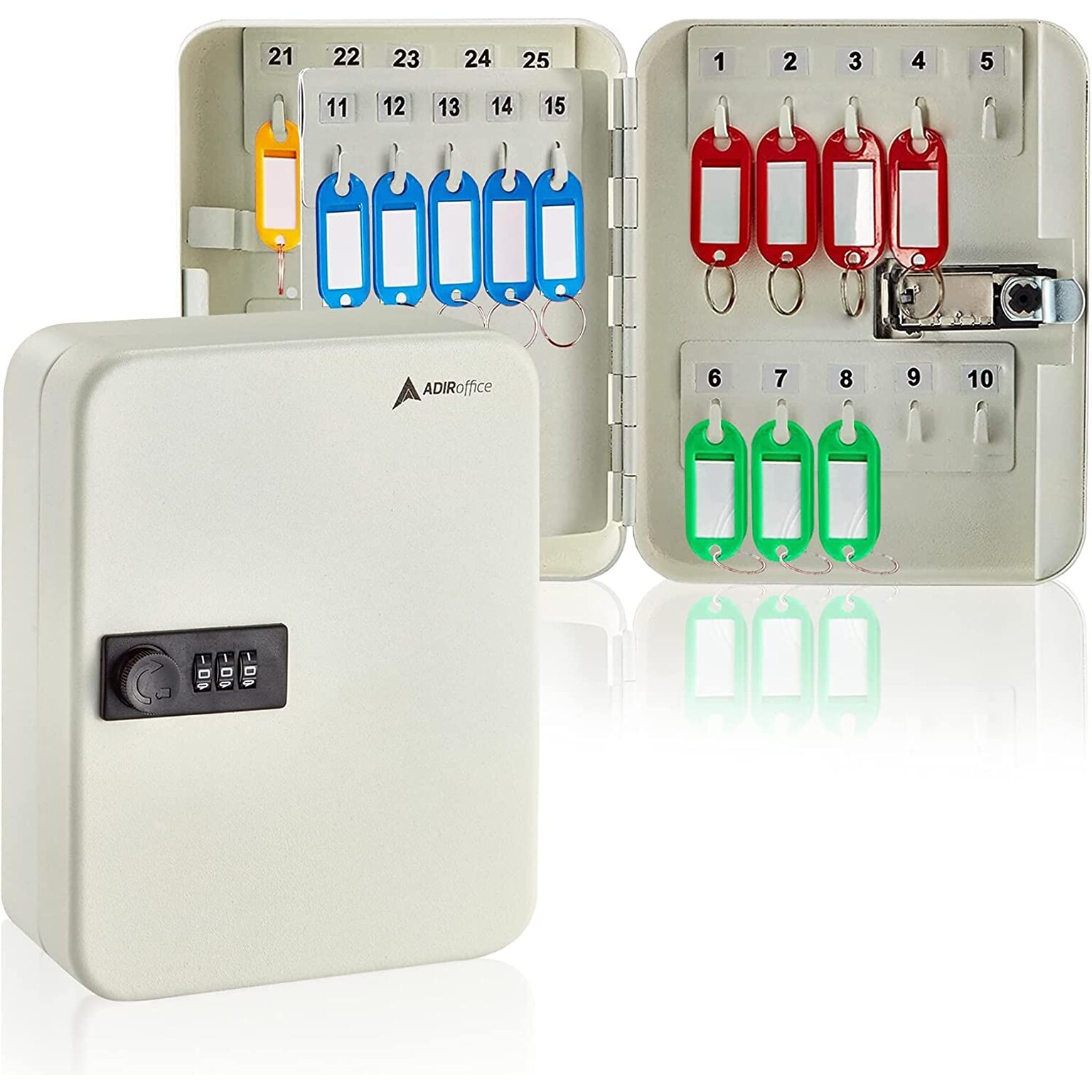 AdirOffice 30-Key Cabinet with Combination Lock and Key Tags, White (682-30-WHI-689-PKG)