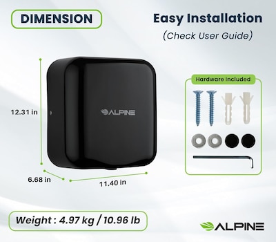 Alpine Industries Hemlock 110V Automatic Hand Dryer, Black (400-10-BLA)