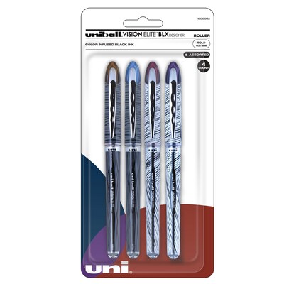 uniball Vision Elite BLX Designer Rollerball Pens, Bold Point ,0.8mm, Assorted Ink, 4/Pack (1858842)