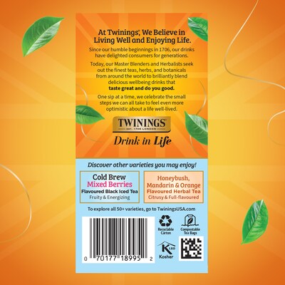 Twinings Iced Cold Brewed Peach Black Tea Bags, 20/Box (F10055)