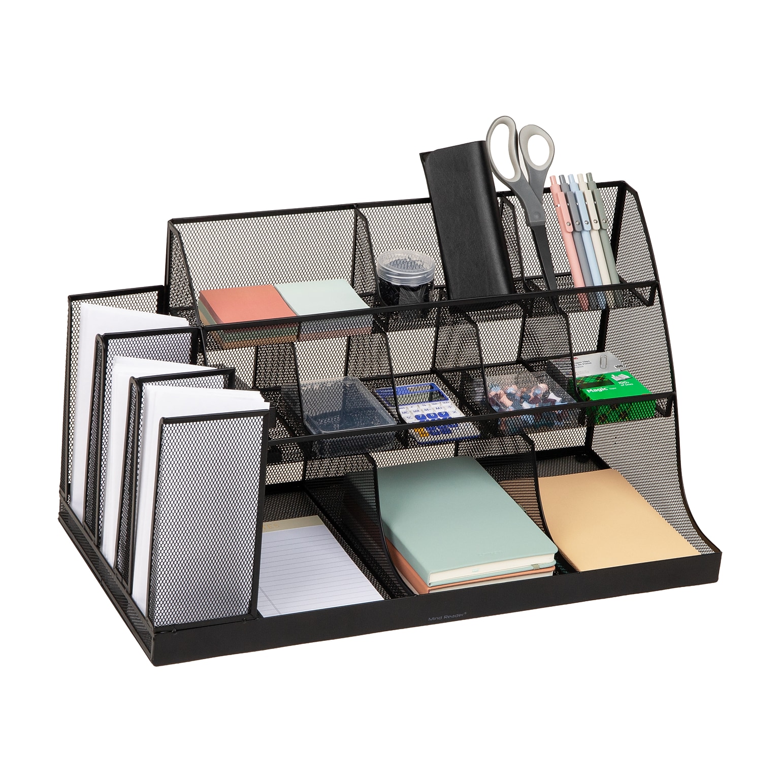 Mind Reader 14-Compartment Metal Coffee Cup and Condiment Organizer, Black (CMG2MESH-BLK 14)