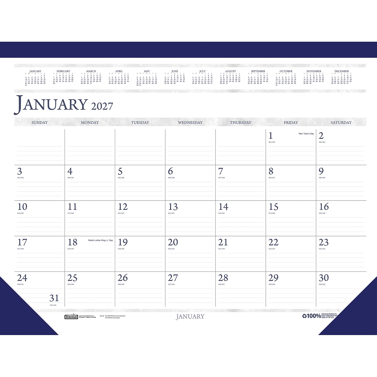 2027 House of Doolittle Economy 22 x 17 Monthly Desk Pad Calendar, Blue (150-27)