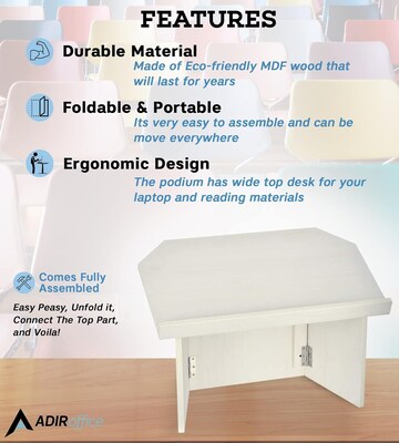 AdirOffice 19" Tabletop Lectern, White (661-05-WHI-PKG)