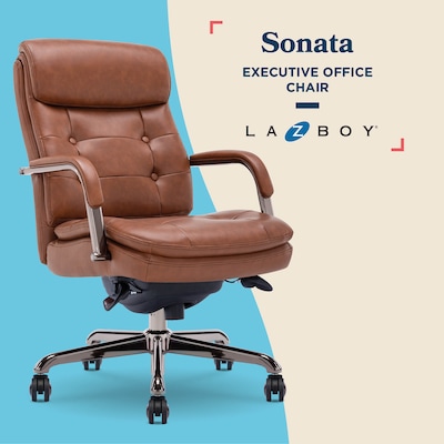 La-Z-Boy Sonata Ergonomic Bonded Leather Swivel Executive Chair, Cognac and Graphite (CCHR10014C)