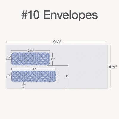 Quality Park Reveal-N-Seal Security Tinted #10 Double Window Envelope 4 1/8 x 9 1/2, White, 500/Box (1014438)