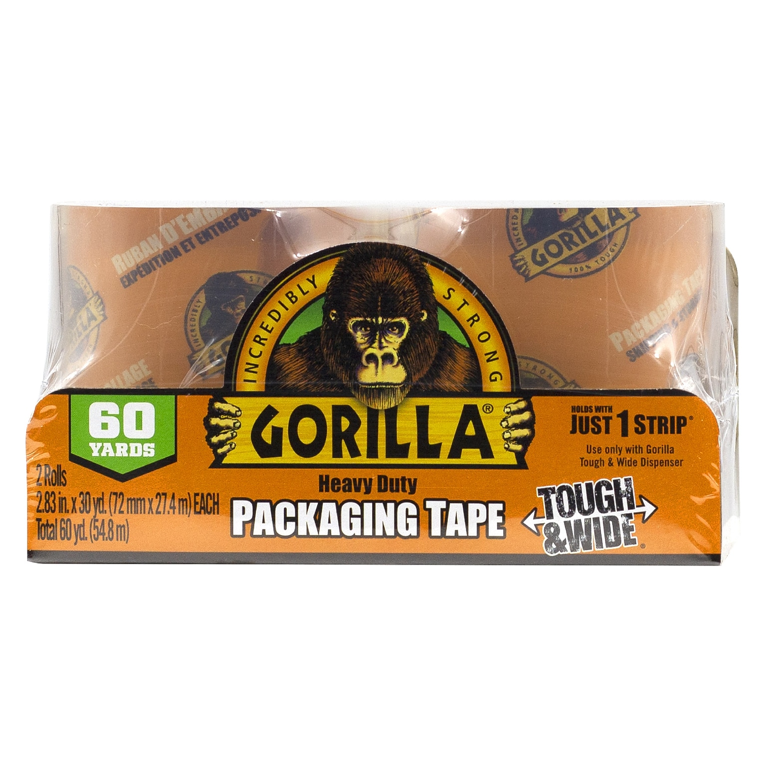 Gorilla Heavy Duty Tough & Wide Packaging Tape Refill, 2.88 x 30 yd., Clear, 2 Rolls/Pack (6030402)