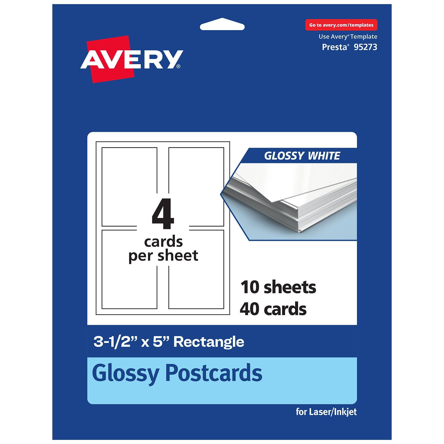 Avery Integrated Cards, 3.5 x 5, Glossy White, 40/Pack (95273)
