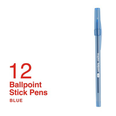 Staples Ballpoint Pen, Medium Point, 1.0mm, Blue Ink, Dozen (ST52860)