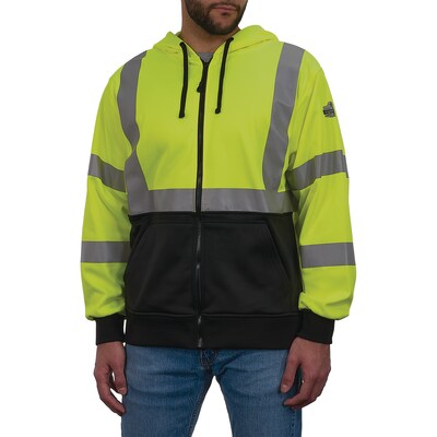 Ergodyne GloWear 8312BK High Visibility Long Sleeve Black Bottom Hooded Zip-Up Sweatshirt, ANSI Type R Class 3, Lime, 3XL