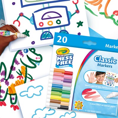 Crayola Color Wonder Washable Water-Based Markers, Assorted Colors, 20/Pack (75-2857)