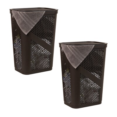 Mind Reader 15.85-Gallon Slim Laundry Hamper with Lid, Plastic, Brown, 2/Set (2HBIN60-BRN)