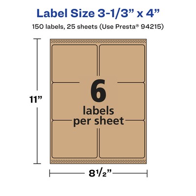 Avery Laser/Inkjet Multipurpose Labels, 4" x ", Kraft Brown, 150/Pack (94215)
