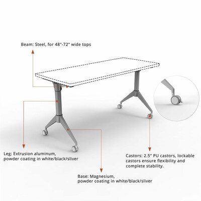 Lorell Spry Nesting Training Table Base, With Wheels, Silver (LLR60758)