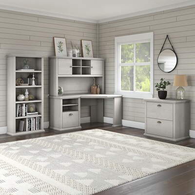 Bush Furniture Yorktown 60" Corner Desk with Storage, Linen White Oak (WC40415-03)
