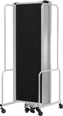 National Public Seating Robo Series 7-Panel Folding Mobile Room Divider, 72H x 164W, Black Fabric (RDG6-7PT10)