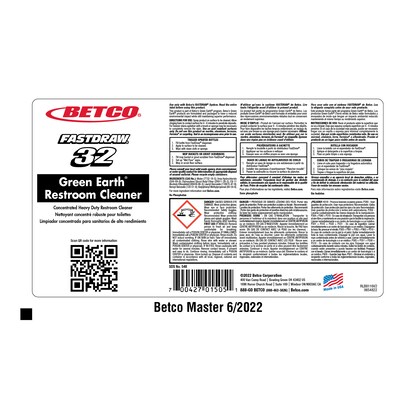 Betco Green Earth Restroom Cleaner, Citrus Scent, 67.6 Oz., 4/Carton (5484700)