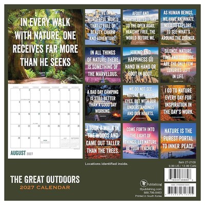 2027 TF Publishing Great Outdoors 7" x 7" Monthly Wall Calendar, Multicolored (27-2109)
