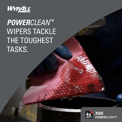 WypAll PowerClean X80 Heavy Duty Wipers, Red, 475 Sheets/Roll (41055)