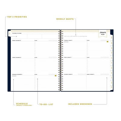 2026 Blue Sky 10 x 8  Monthly Personal Organizer, Plastic Cover, Navy (155323)