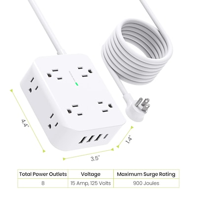 Power by GoGreen 8-Outlet 4-USB Port Surge Protector, 3, 900 Joules, White (GG-833A1C)