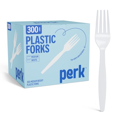 Perk™ Polystyrene Fork, Medium-Weight, White, 300/Pack (PK56401)