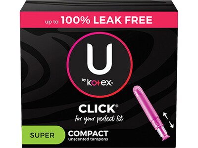 U by Kotex Click Super Compact Tampon, Unscented, 32/Pack (51584)