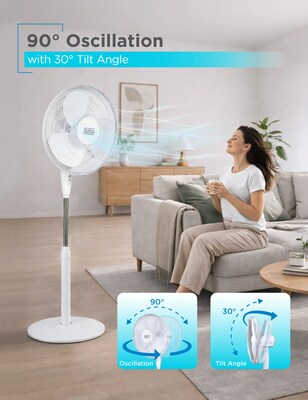 Black & Decker 16" Oscillating Pedestal Fan, 3-Speed, White (BFSR16W)