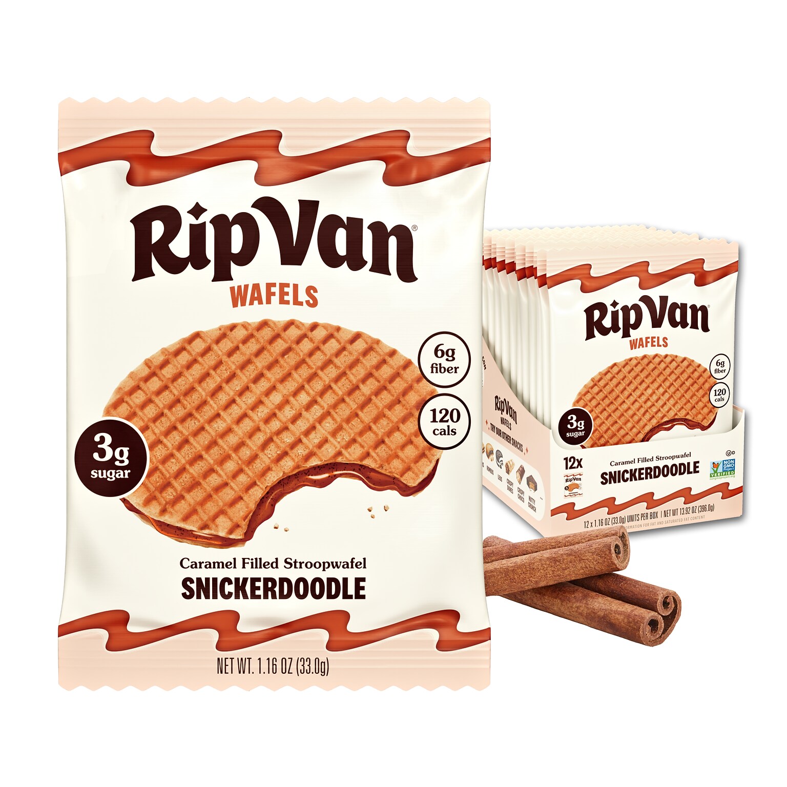 Rip Van Wafels Snickerdoodle Stroopwafels, 1.16 oz., 12 Packs/Box, 12/Box (RVW00377)