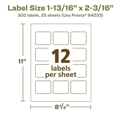 Avery EcoFriendly Laser/Inkjet Rectangle Multipurpose Labels, 1-13/16" x 2-3/16", White, 300/Pack (94233)