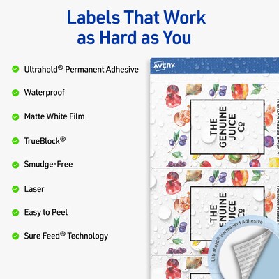Avery Rectangle Laser Multipurpose Labels, 3-1/4 x 8-3/8, White, 75/Pack (19479399345)