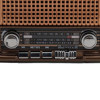 QFX True Wireless Retro-Style Portable Bluetooth AM/FM/Shortwave Radio with Solar Panel, Brown (R-50)