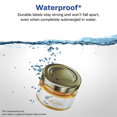 Avery Waterproof Laser/ Inkjet Wraparound Labels, 1.25" x 9.75", White, 40 Labels/Pack (22845)