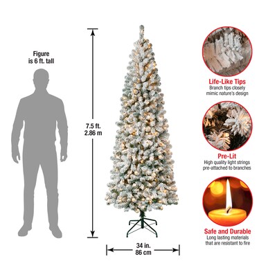 National Tree Company Acacia Artificial Christmas Tree, 7.5 ft., Medium Flocked, Clear Lights (AC100-302-75F)