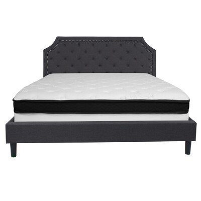 Flash Furniture Brighton Tufted Upholstered Platform Bed in Dark Gray Fabric with Memory Foam Mattress, King (SLBMF16)