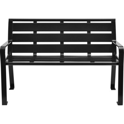 Global Industrial 4' Outdoor Horizontal Steel Slat Park Bench w/ Back, Black (436974BK)
